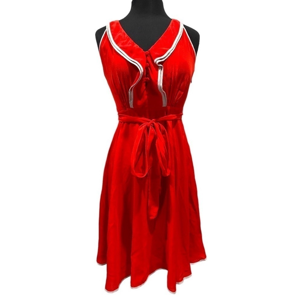 Red Sleeveless Tie-Waist Dress